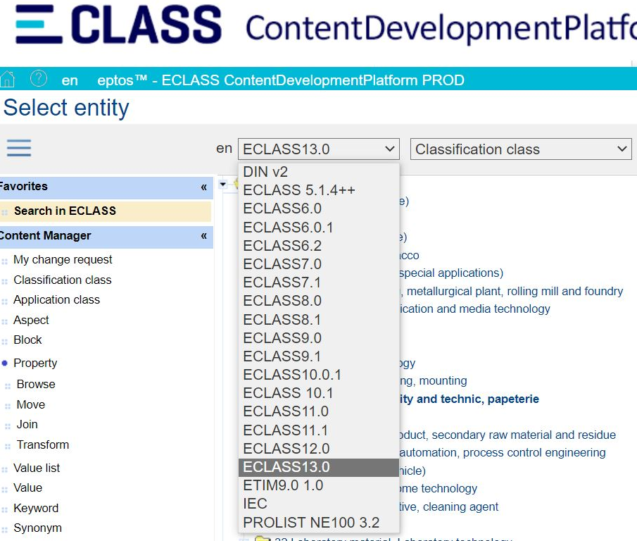 Figure 3: Drop-down-menu in CDP PROD